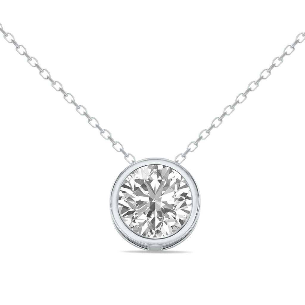 Marquee Certified 1 Carat Lab Grown Diamond Bezel Pendant in 14K White Gold (F-G Color, VS1-VS2 Clarity)