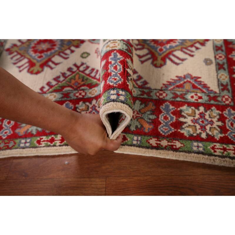 Ivory Kazak Oriental Accent Rug Hand-Knotted Wool Carpet - 2'7" x 3'11"