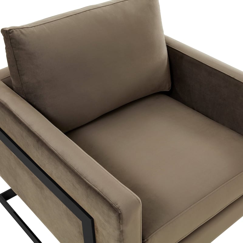 LeisureMod Lincoln Modern Velvet Arm Chair with Black Steel Frame - 35"