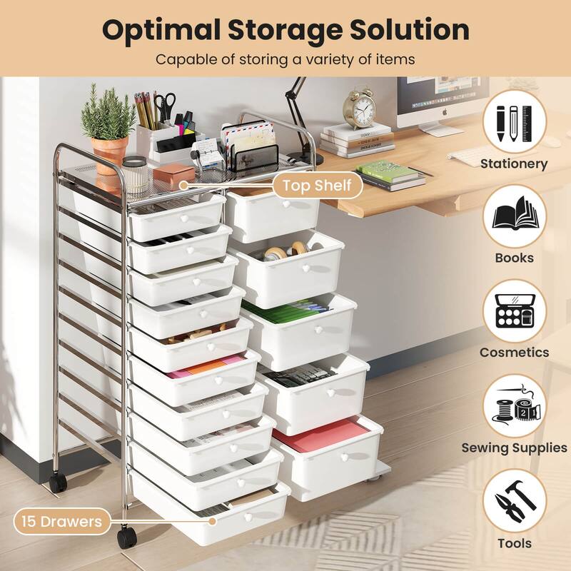 Costway 15-Drawer Trolley with Chrome Plated Metal Frame & Lockable - See Details