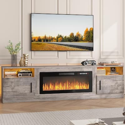 Bossin 80" Fireplace TV Stand with 36" Electric Fireplace, TV Stand for TVs Up to 90", 16 Colors LED Lights/Entertainment Center