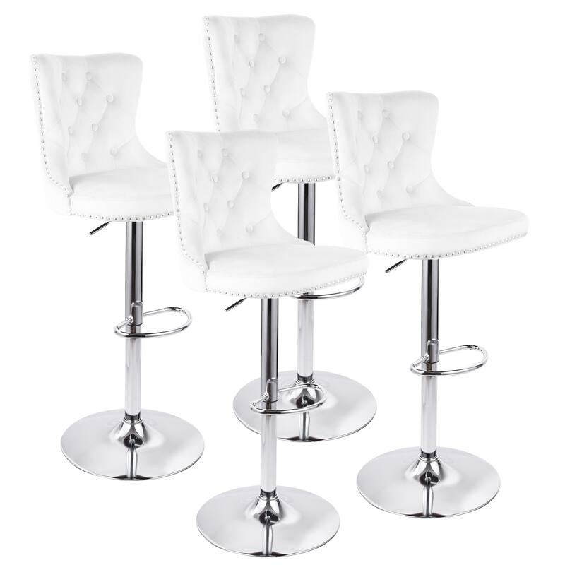 Velvet Swivel Bar Stools,Modern Bar Stools with High Back and Metal Footrest,Adjustable Swivel Barstools (Set of 2)