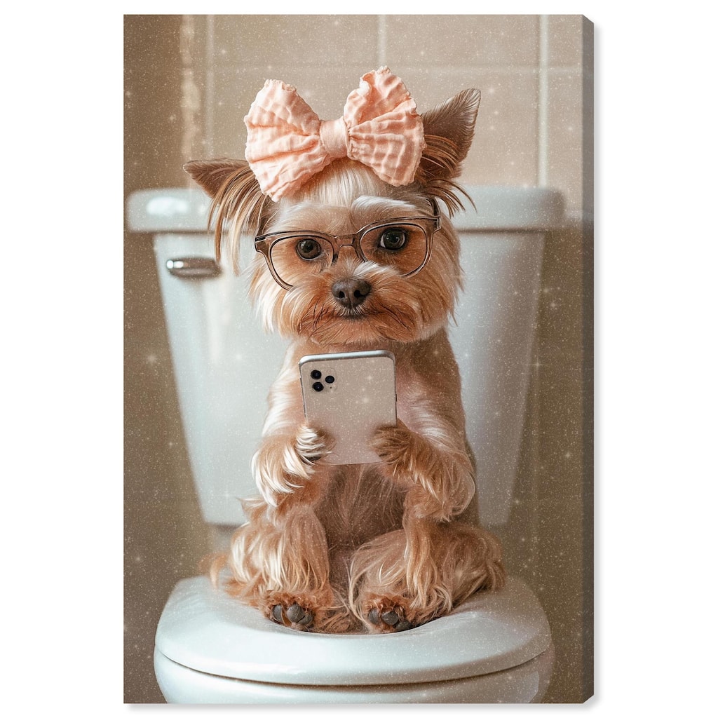 Cute Yorkie on the Toilet Canvas by Art Remedy, Gallery Wrapped