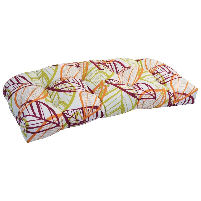 42-inch Rounded Back Tufted Outdoor Loveseat/Bench Cushion - Bright Palm