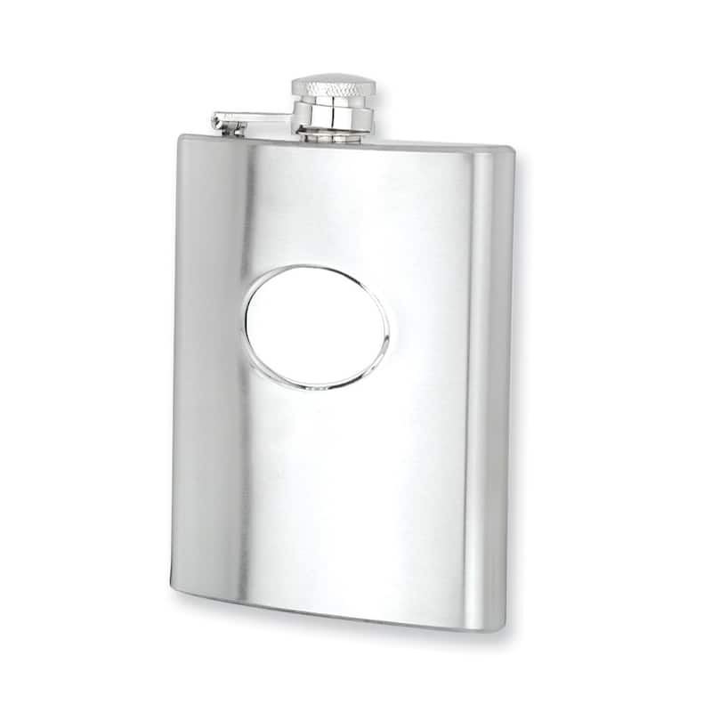 Curata Polished Stainless Steel 8 Ounce Hip Flask with Engravable Oval and Funnel