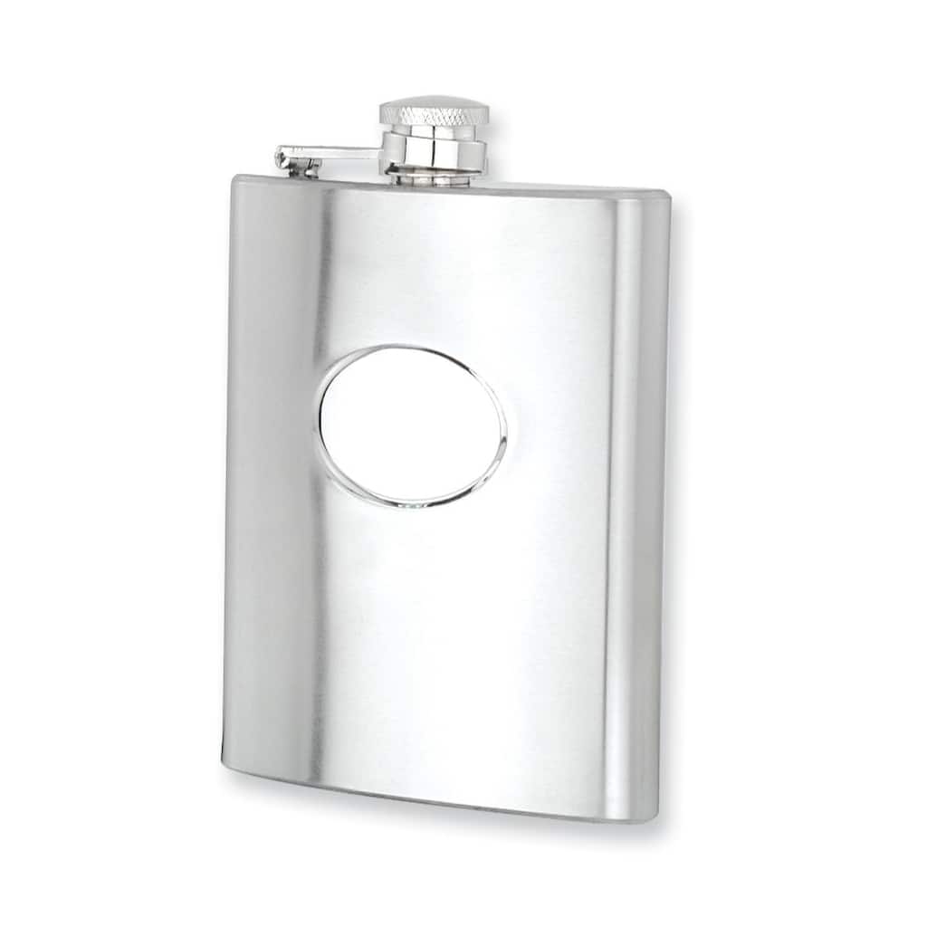 Curata Polished Stainless Steel 8 Ounce Hip Flask with Engravable Oval and Funnel