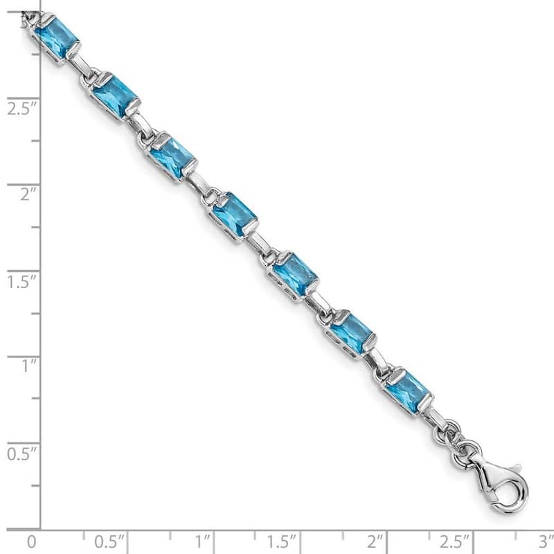 Curata 925 Sterling Silver Polished Fancy Lobster Closure Rectangular Blue Topaz Bracelet 7.25 Inch Lobster Claw