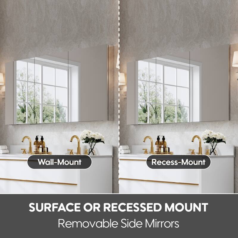 Recessed or Surface Wall Mount Bathroom Medicine Cabinet With Adjustable Glass Shelves