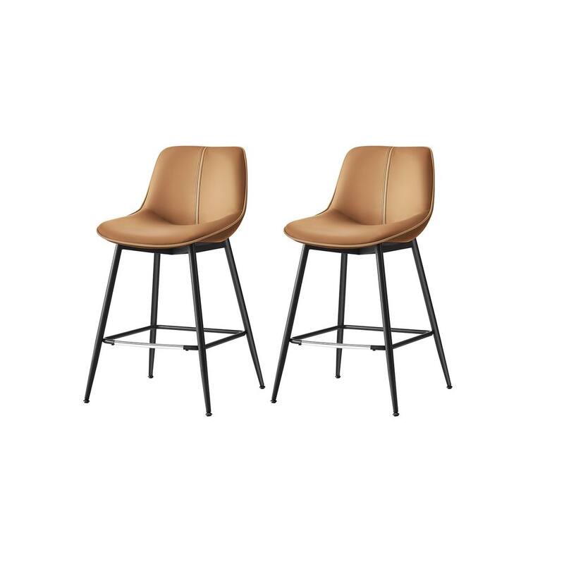 Contemporary Set of 2 Bar Stools - Stylish Seating Solution for Home - Caramel Brown - Counter Height