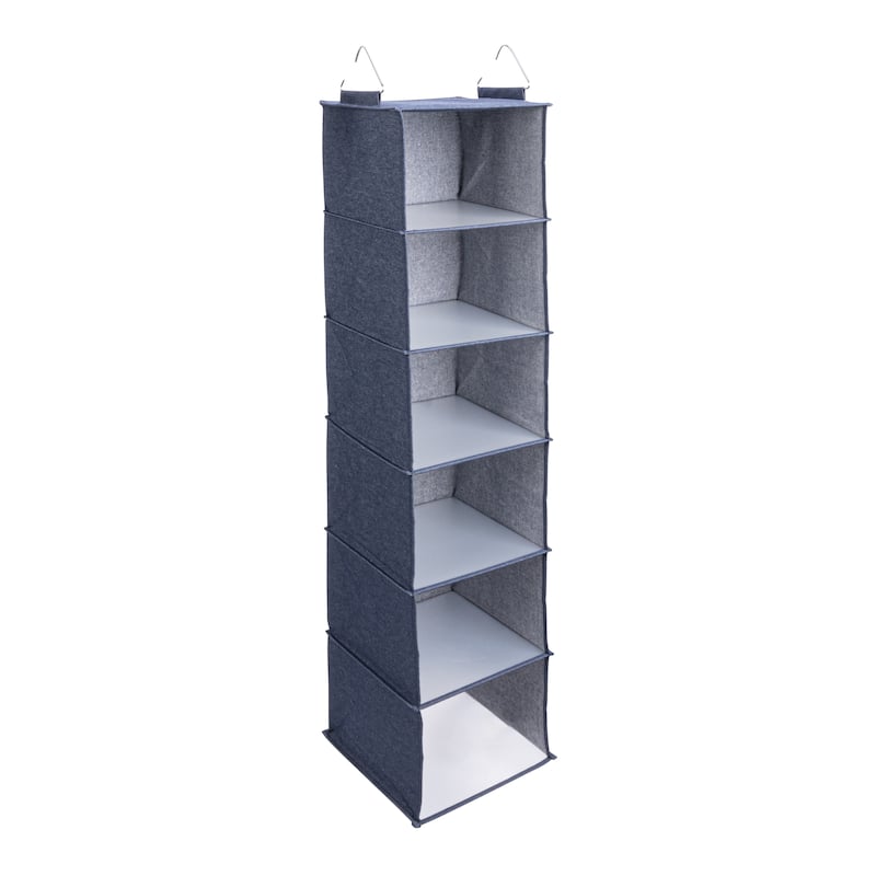 Household Essentials Hanging Cotton Blend Closet Organizer with 6 Shelves - 12.0"L x 12.0"W x 48.0"H - 12.0"L x 12.0"W x 48.0"H - Blue