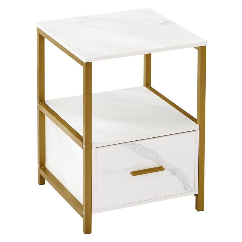 VECELO Nightstand Set of 1/2, Modern Square Side End Table, Living Room, Study Metal Frame