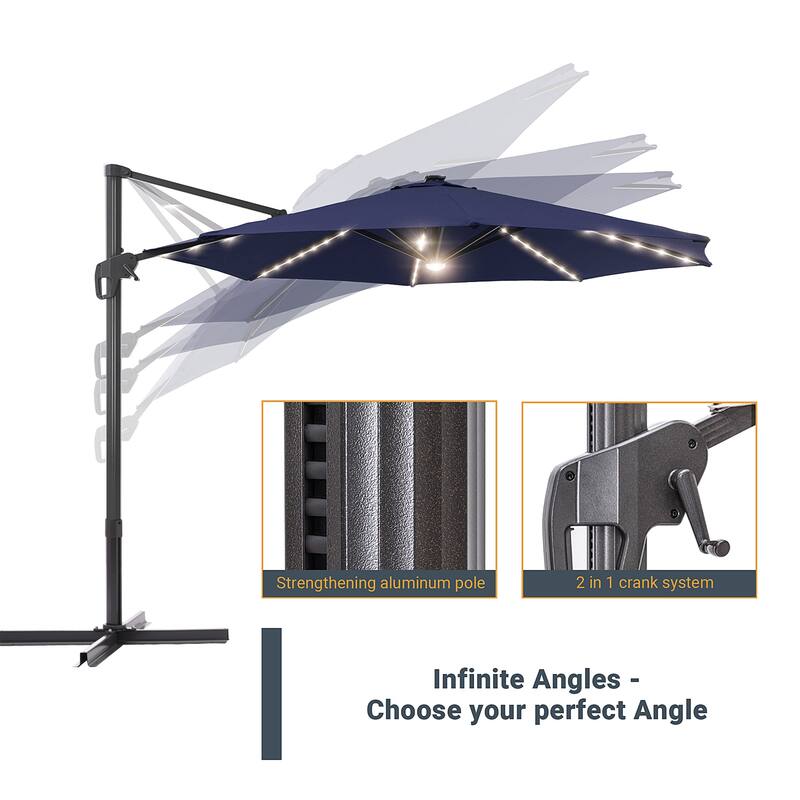LIVOOSUN 11FT LED Patio Cantilever Umbrella w/Cross Base