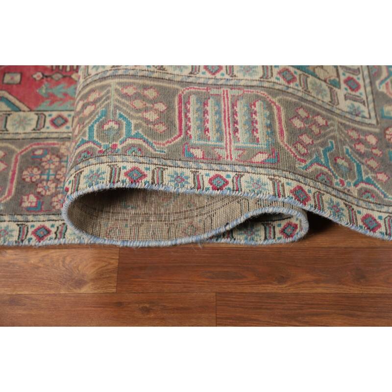 Pink Red Geometric Tabriz Persian Area Rug Hand-Knotted Wool Carpet - 6'6"x 9'10"