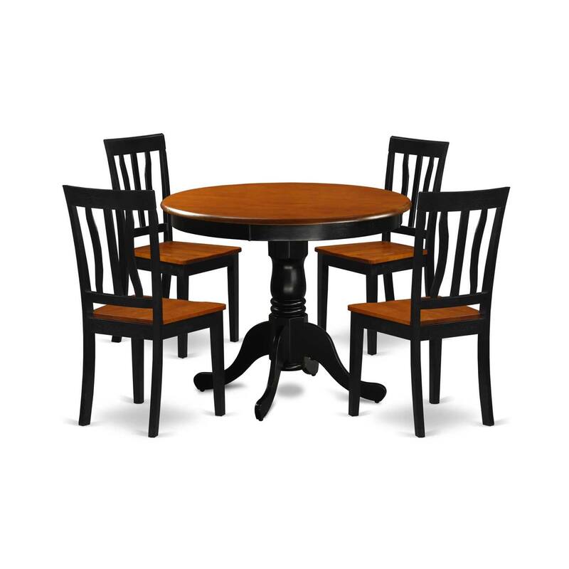 5-Piece Round Black and Cherry Finish Solid Wood Top Dining table with 4 Slat Back Dining Chairs