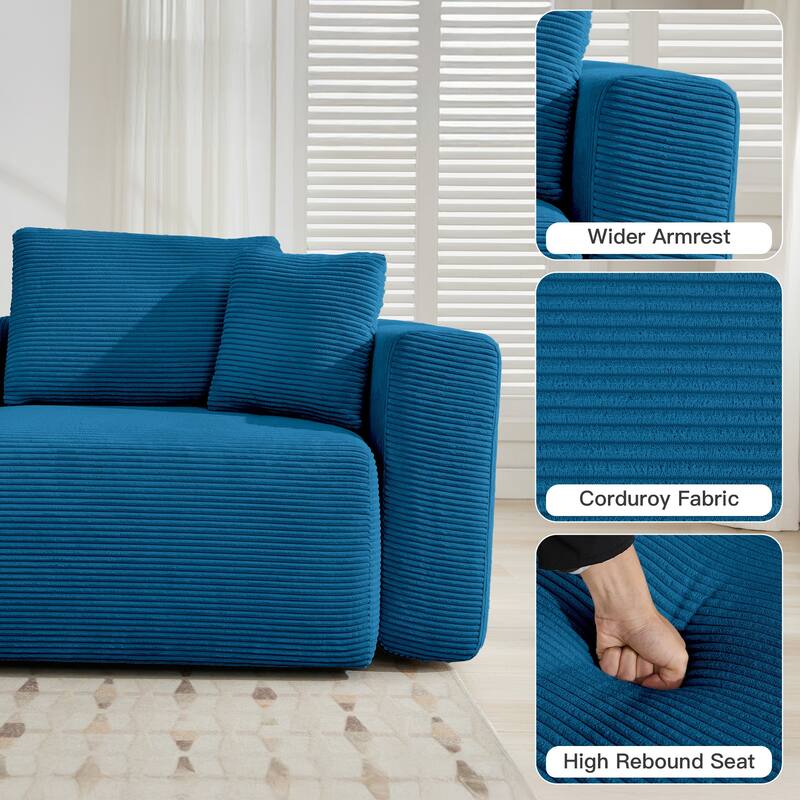 Corduroy Sectional Loveseats with Square Arms & Thick Cushions