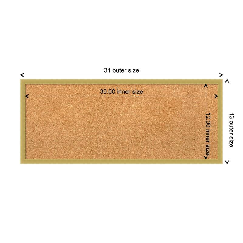 Svelte Metallic Wood Framed Natural Corkboard Bulletin Board - Svelte Polished Gold - Board Size 30x12