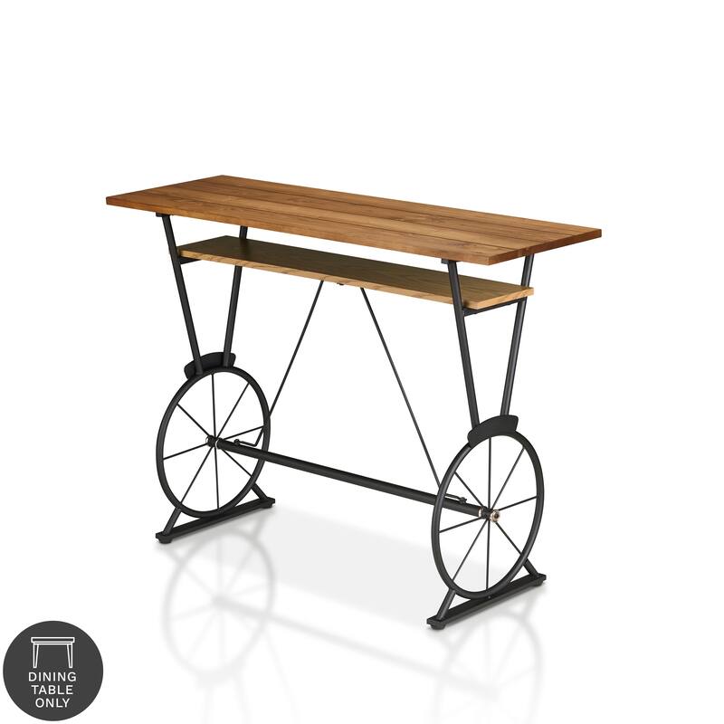 Furniture of America Lodz Rustic Metal 47-inch Open Shelf Bar Table - Warm Oak