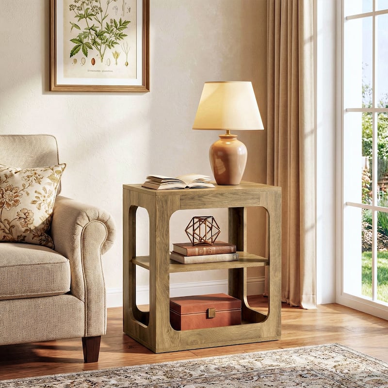 3-Tier End Table with Storage Shelves - Brown