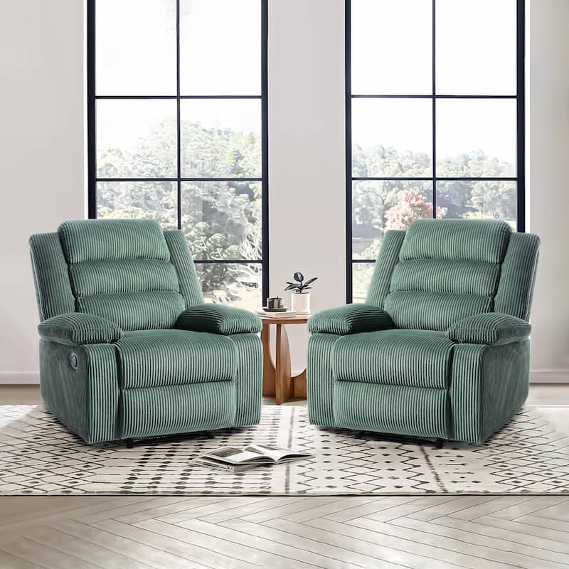 Classic Corduroy Upholstered Push Back Manual Recliner Chair(Set of 2)
