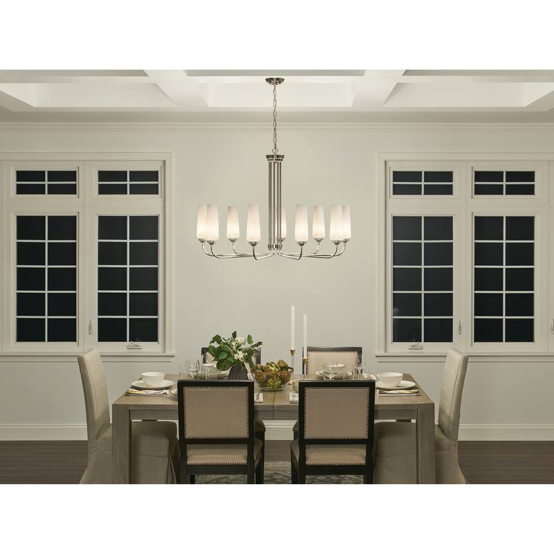 Truby 9-Light Polished Nickel Chandelier with Satin Etched Cased Opal Glass