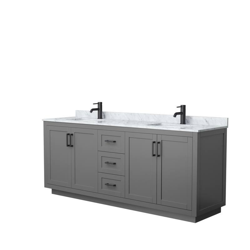 Miranda Double Vanity Set, White Carrara Marble Top, No Mirror