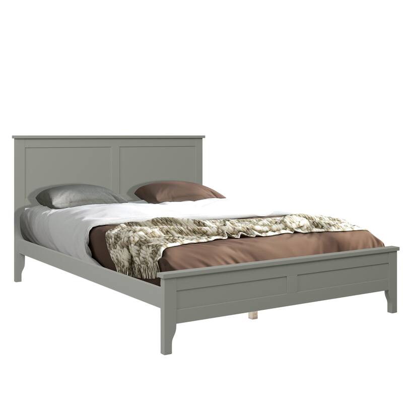 Durable Pine Wood Platform Bed with Slat Design Headboard, Full, Queen, King Options
