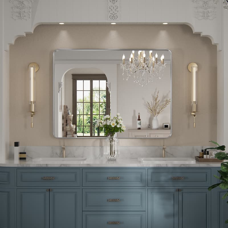 Modern Rounded Rectangle Wall Mirror with Stainless Steel Frame for Bathroom Vanity(1 Piece)