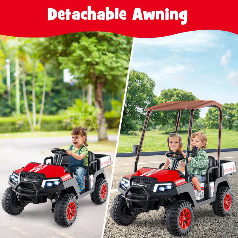 Kids Ride On Golf Cart with Remote 24V Rechargeable Battery USB Music and Sun Awning - 53.5" × 28" × 45" (L x W x H)