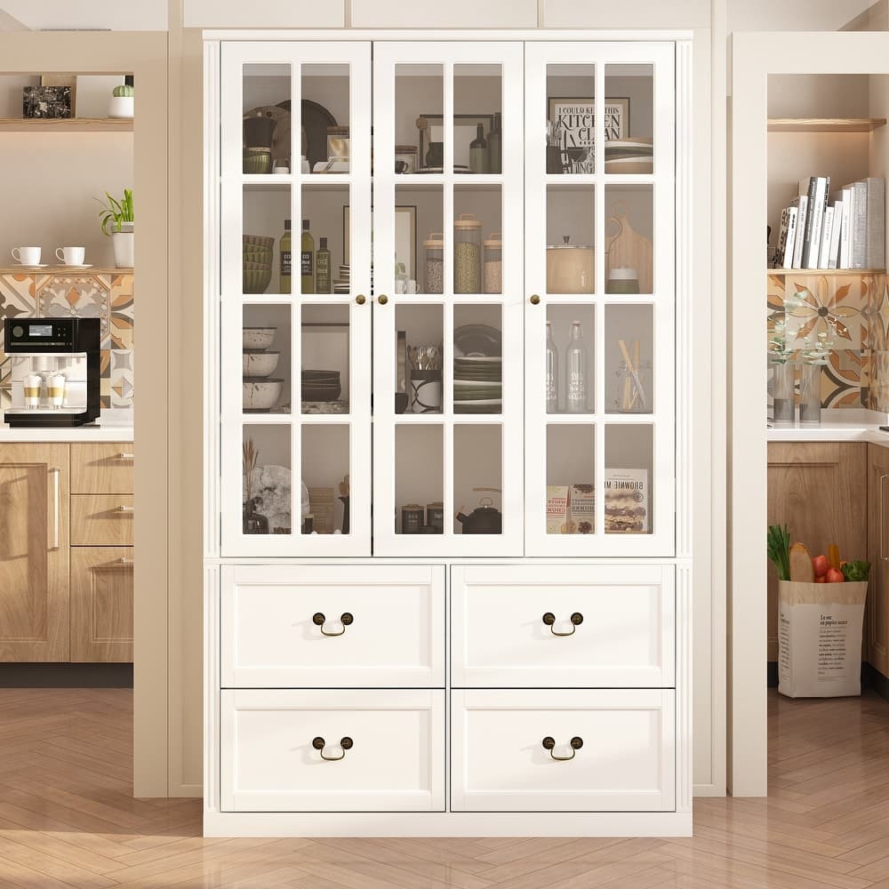 Modular Glass Doors Display Cabinet Combo Bookcase Home Office Pantry