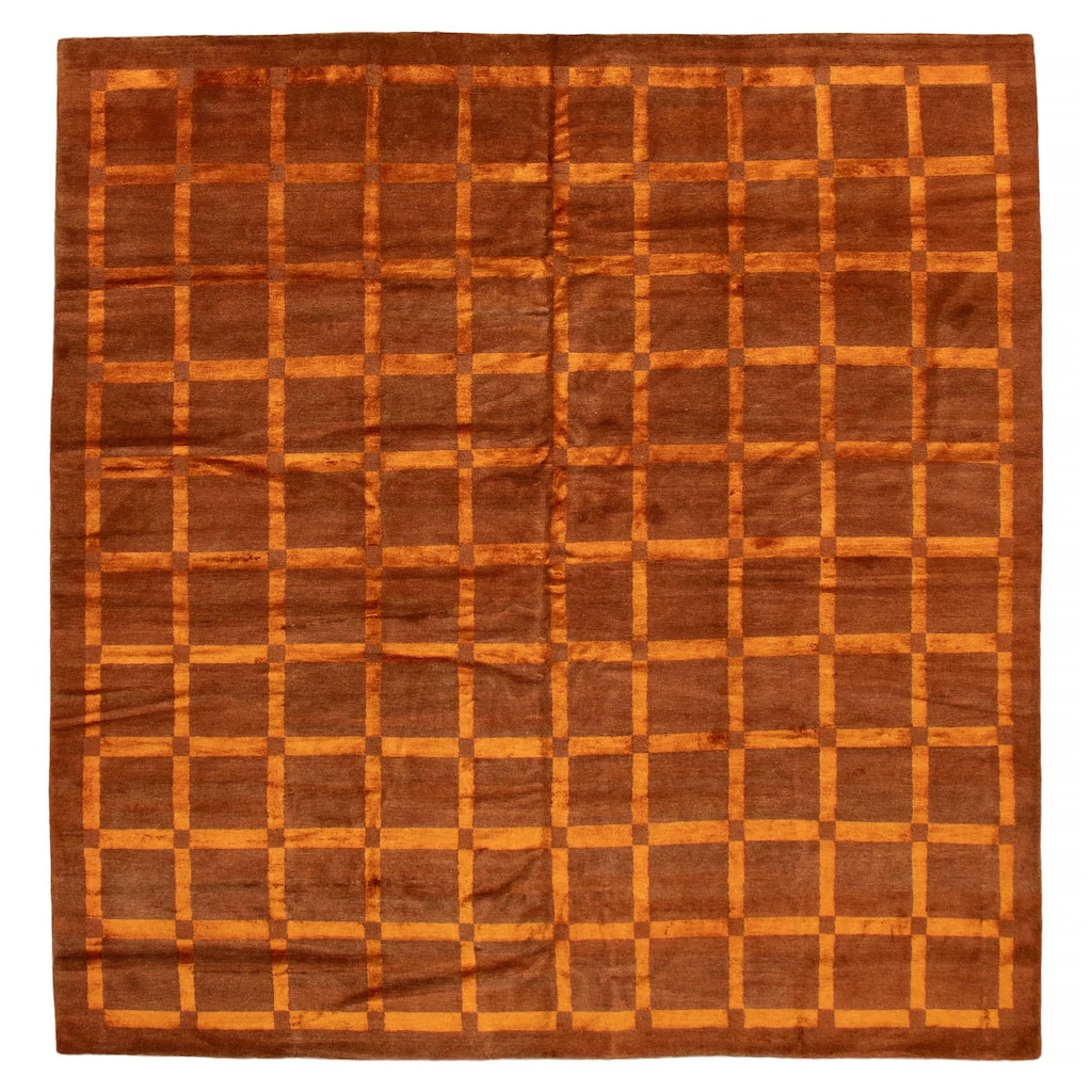 ECARPETGALLERY Hand-knotted Opulence Burnt Orange Viscose, Wool Rug - 9'9 x 9'9