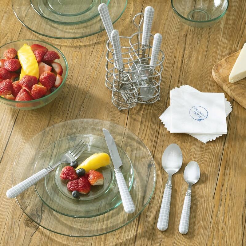 French Home Bistro 16-Piece Stainless Steel Flatware Set, Service for 4, Geometric Grid