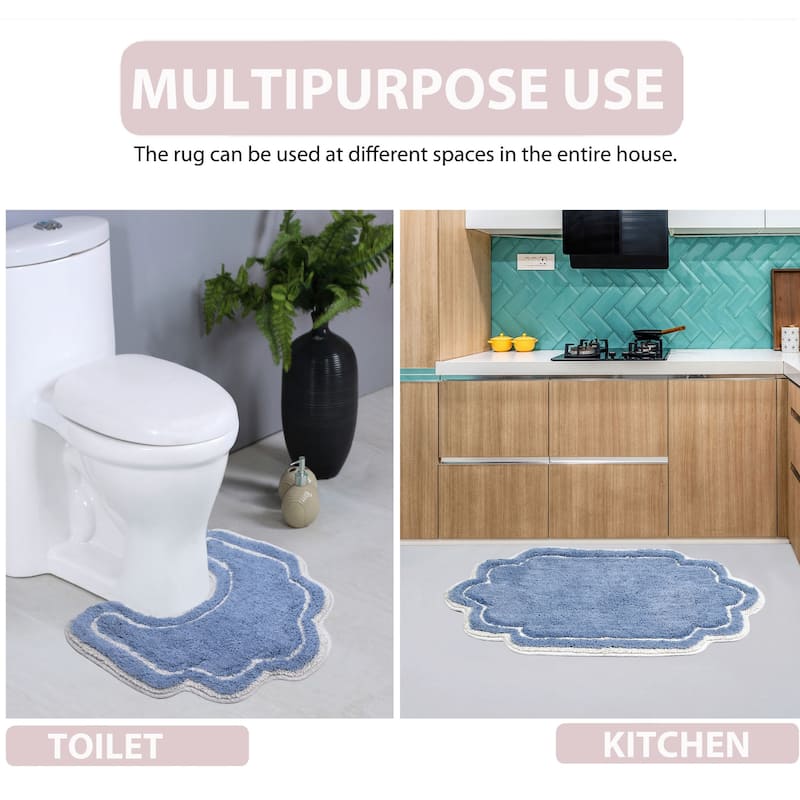 Allure Collection 100% Cotton Non-Slip Bathroom Rug Set, 3 Piece Machine Washable- Bathroom Rug, Bath Rug, U Shaped Contour