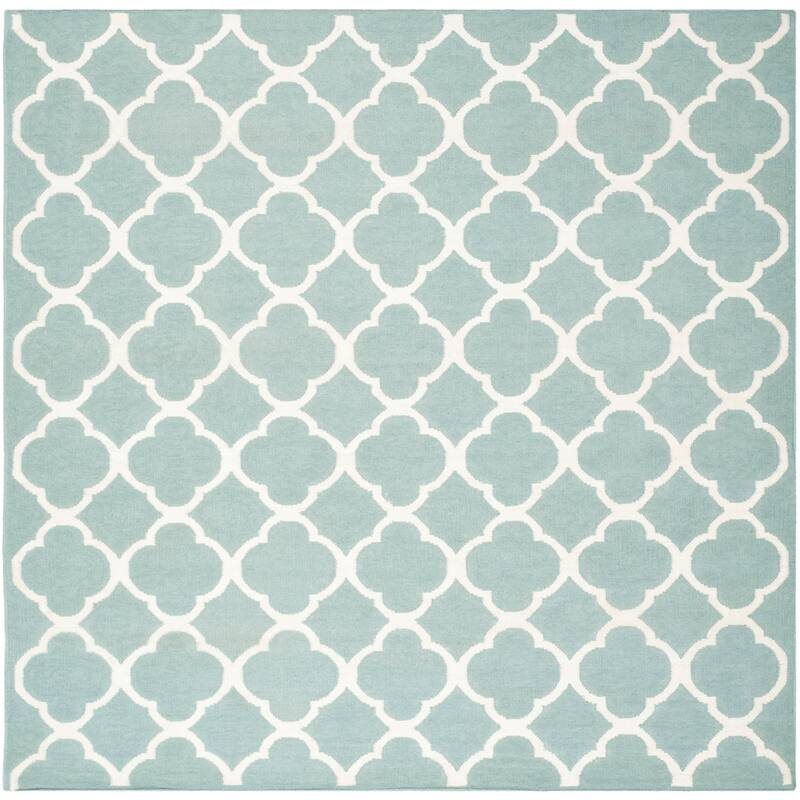 SAFAVIEH Handmade Flatweave Dhurries Potita Modern Moroccan Wool Rug - 7' Square - Blue/Ivory
