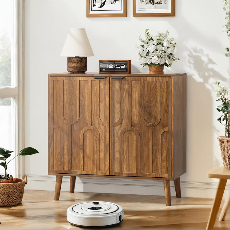Rustic Farmhouse Sideboard with Paperclip Motif – Spacious Wooden Storage Cabinet for Coffee Bars, Kitchens, and Entryways‌
