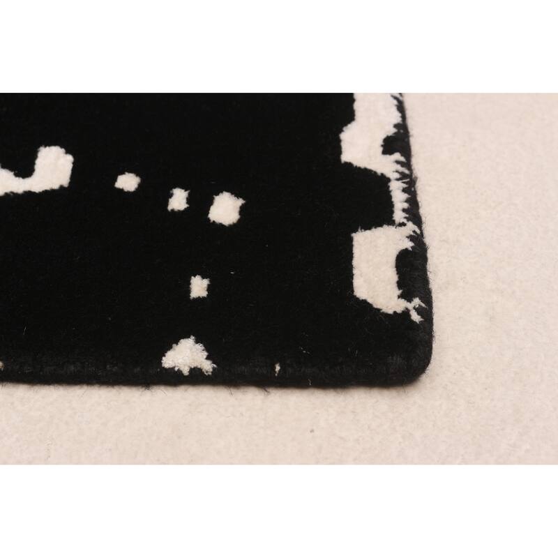 ECARPETGALLERY Hand-knotted Opulence Black, White Viscose, Wool Rug - 9'10 x 9'10