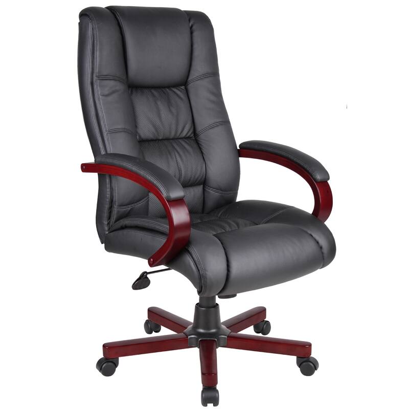 Zoey High-Back Executive Chair, Black Vinyl, Mahogany Wood Finish