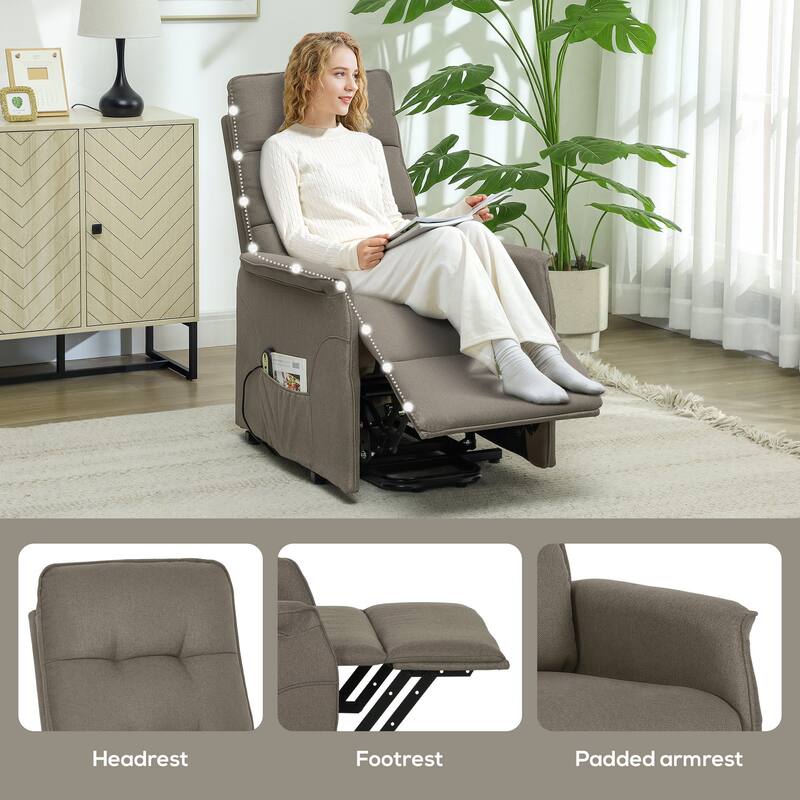 Power Lift Linen Fabric Recliner Chair with Remote Control and Electric Reclining Seat with Footrest
