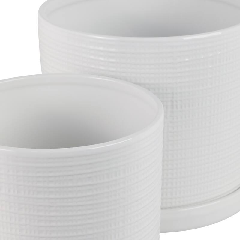 Ceramic Saucer Planters Subtle Finish (Set of 2) - 10", 9" White - 11.75" x 11.75" x 10.25"