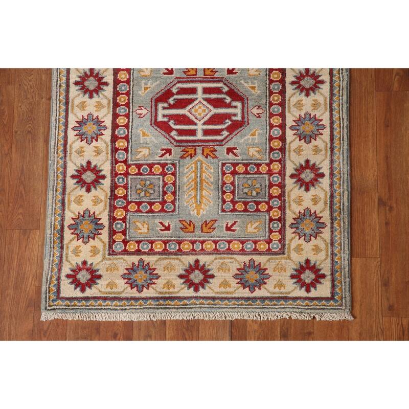 Traditional Blue Kazak Runner Rug Hand-Knotted Oriental Wool Carpet - 2'6" x 13'5"