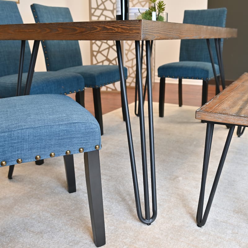 Roundhill Furniture Amisos 6-Piece Dining Set, Hairpin Dining Table with 4 Chairs and a Wood Bench