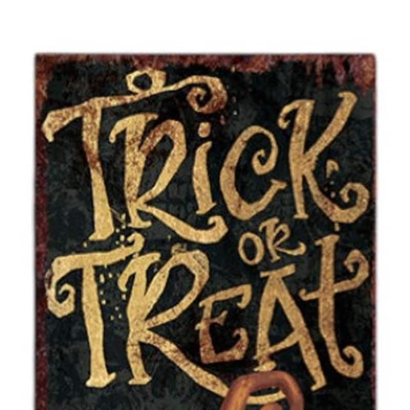 HomeRoots 36" Black And Orange Solid Wood Trick or Treat Halloween Pumpkin Porch Sign