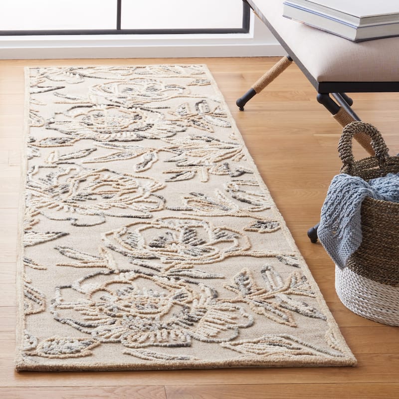 SAFAVIEH Handmade Trace Ursela Wool Rug - 2'3" x 8' Runner - Beige/Grey