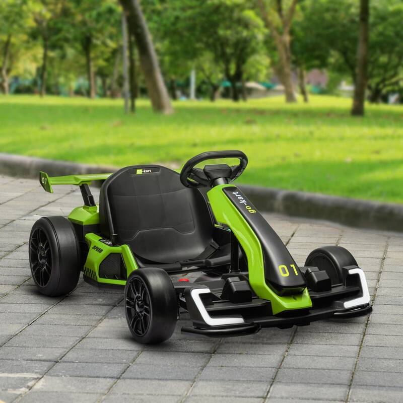 Battery Powered 24V Drifting Go Kart Ride on Car with Adjustable Seat, 7.5 MPH Speed, Music, Horn, Lights for Kids Ages 6-12