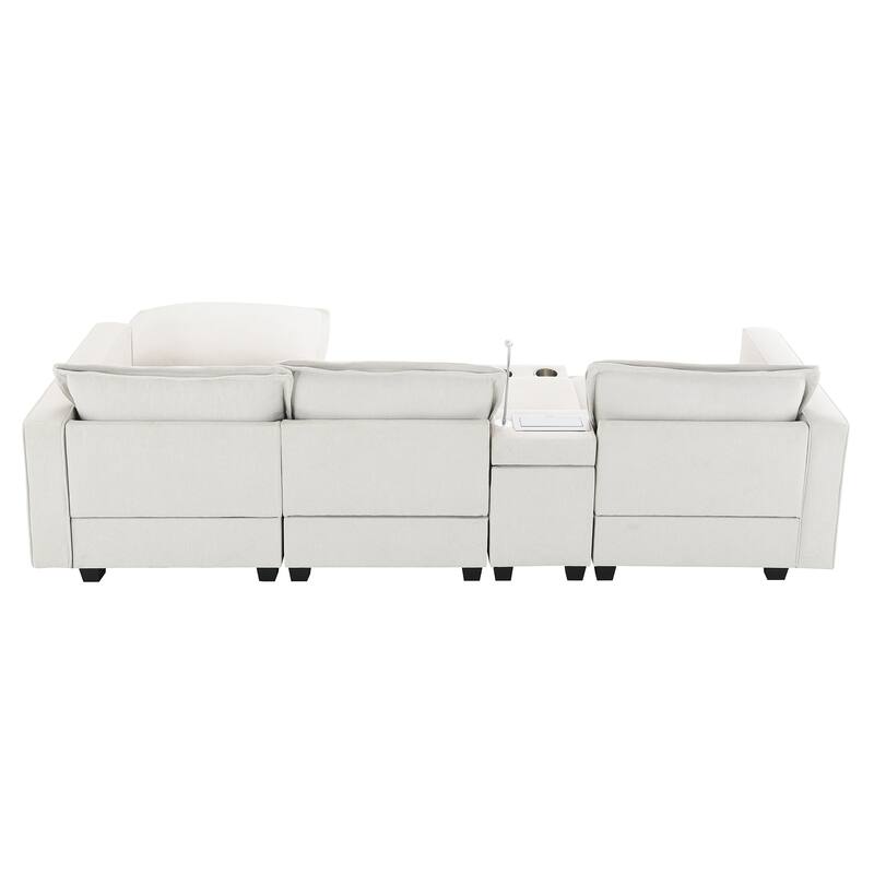 Cloud Sectional Sofa wConsole, USB, Reading Light, Cup Holder, Ottoman