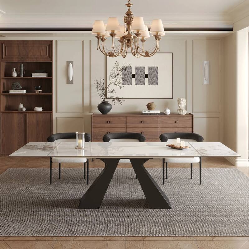 110.24" Extendable Rectangular Sintered Stone Double Pedestal Dining Table Seat 8-10 - Alps White
