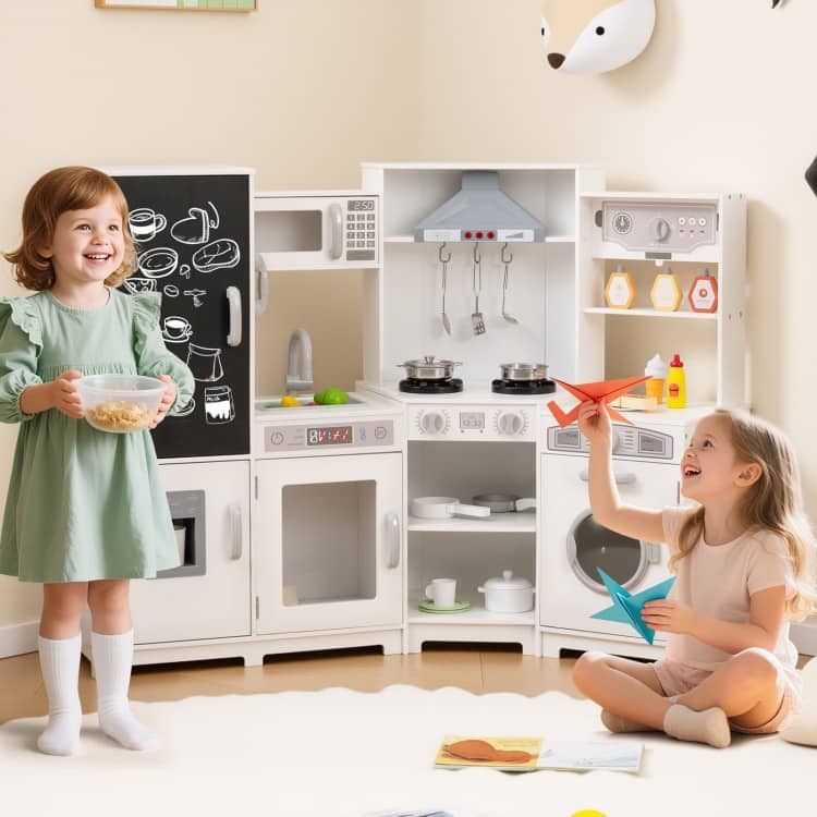 MDF Kids Corner Play Kitchen with Lights, Sounds and Ice Maker - 52" × 18.5" × 36"