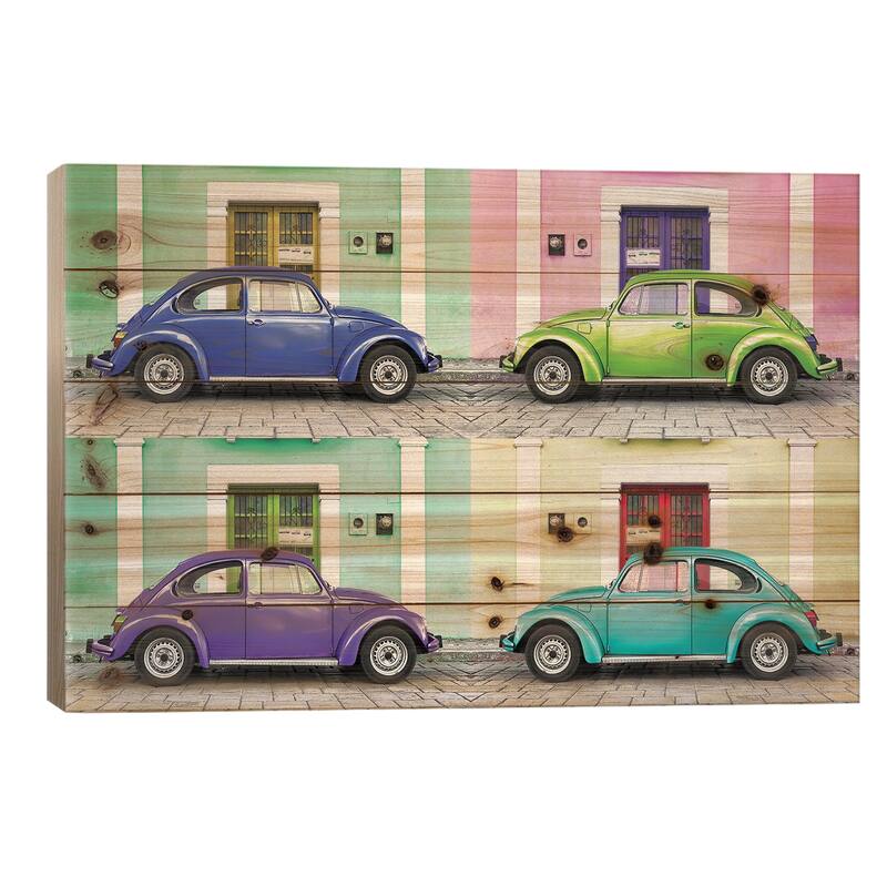 Four VW Beetle Cars I Print On Wood by Philippe Hugonnard - Multi-Color - 26x40x1.5