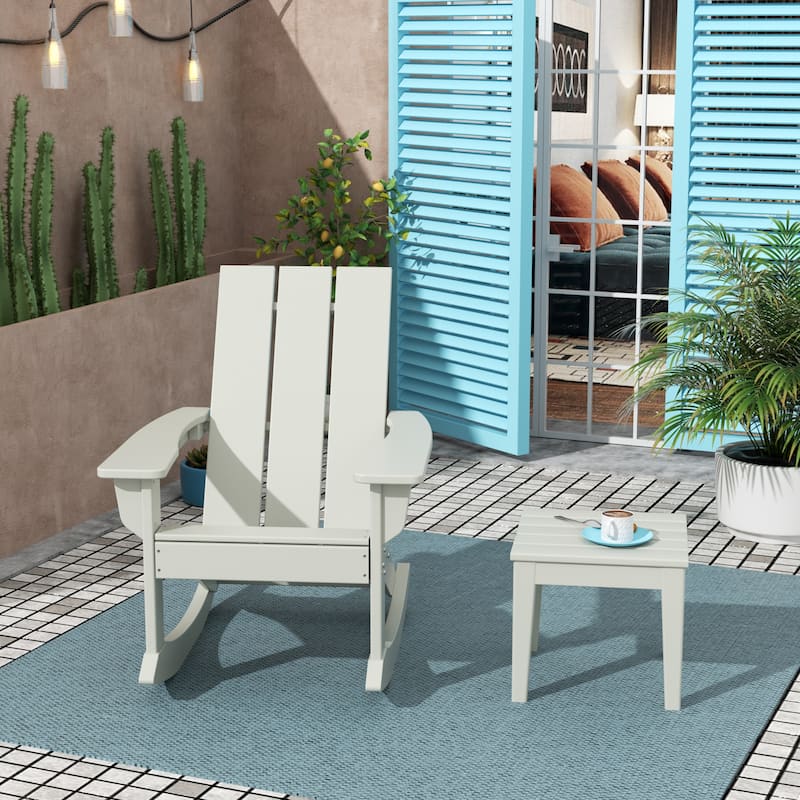 Shoreside Modern Eco-Friendly All Weather Poly Adirondack Rocking Chair with Side Table (2-Piece Set) - Sand