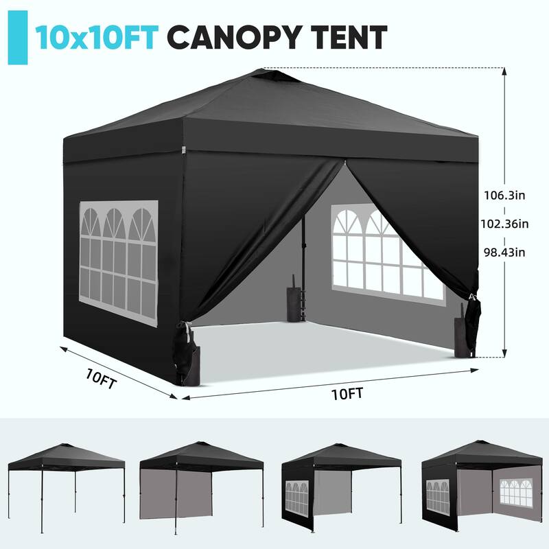 Ainfox 10x10 Pop Up Canopy Tent with 4 Sidewalls, Easy Set up with One Push Lift Outdoor Beach Gazebos with 4 Sandbags