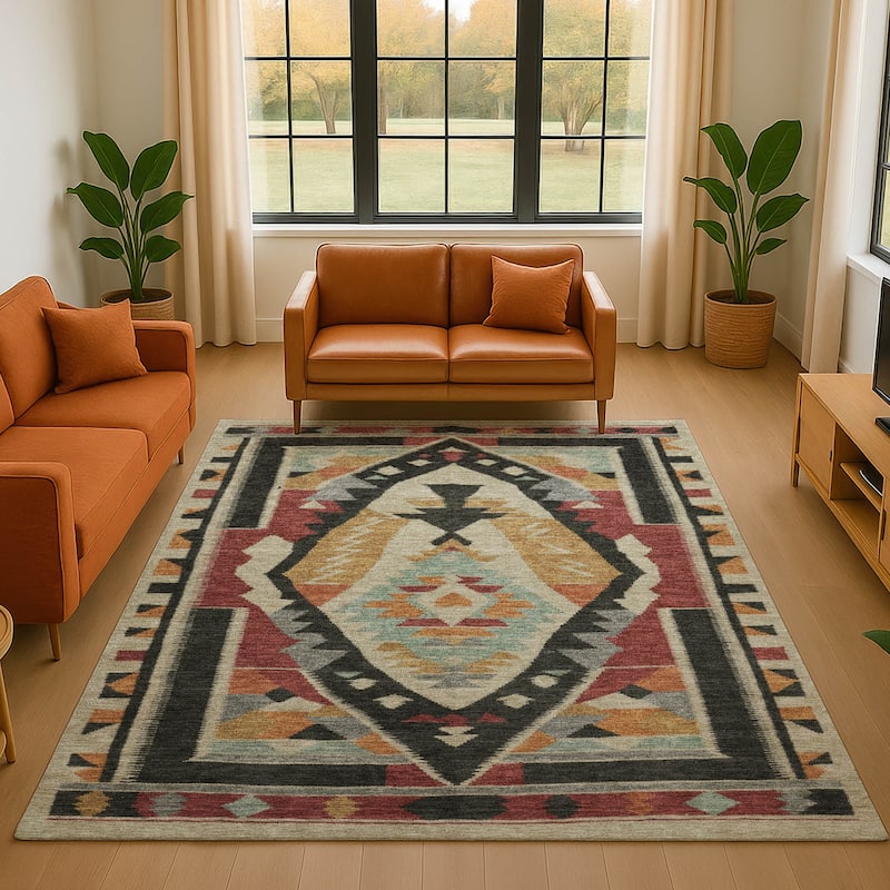 Premium Washable Super Soft Global Medallion Mayfield Rug - Red - 3' x 5'